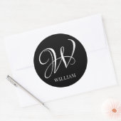 Initial Personalisiert Elegant Black Monogram Runder Aufkleber (Umschlag)