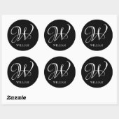 Initial Personalisiert Elegant Black Monogram Runder Aufkleber (Blatt)
