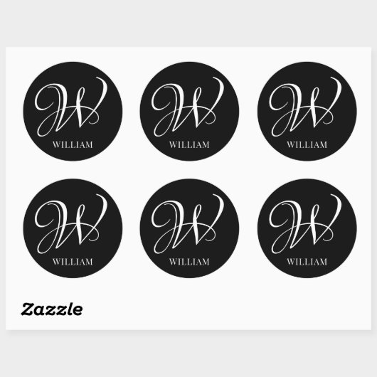 Initial Personalisiert Elegant Black Monogram Runder Aufkleber (Blatt)
