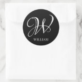 Initial Personalisiert Elegant Black Monogram Runder Aufkleber (Tasche)