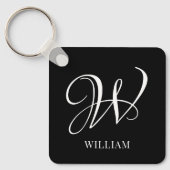 Initial Personalisiert Elegant Black Monogram Schlüsselanhänger (Vorderseite)
