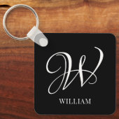 Initial Personalisiert Elegant Black Monogram Schlüsselanhänger (Vorderseite)