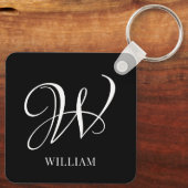 Initial Personalisiert Elegant Black Monogram Schlüsselanhänger (Rückseite)