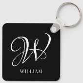 Initial Personalisiert Elegant Black Monogram Schlüsselanhänger (Rückseite)