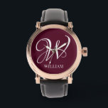 Initial Personalisiert Elegant Burgundy Monogram Armbanduhr<br><div class="desc">Einfache,  individuelle Erstmonogramm in moderner Typografie. Perfektes Geschenk mit persönlicher Touch</div>