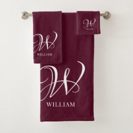 Initial Personalisiert Elegant Burgundy Monogram Badhandtuch Set
