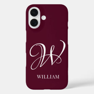 Initial Personalisiert Elegant Burgundy Monogram iPhone 16 Hülle