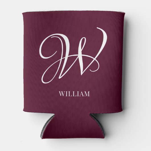 Initial Personalisiert Elegant Burgundy Monogram Dosenkühler (Vorderseite)