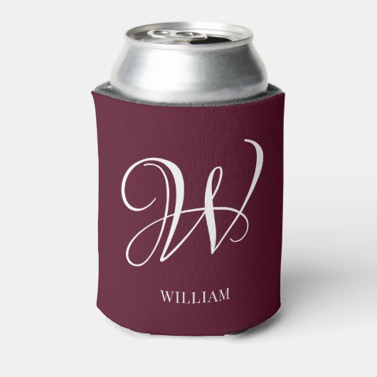 Initial Personalisiert Elegant Burgundy Monogram Dosenkühler (Kanne Rückseite)