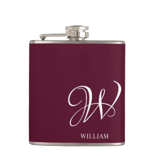 Initial Personalisiert Elegant Burgundy Monogram Flachmann
