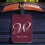 Initial Personalisiert Elegant Burgundy Monogram Gepäckanhänger<br><div class="desc">Einfache,  individuelle Erstmonogramm in moderner Typografie. Perfektes Geschenk mit persönlicher Touch</div>