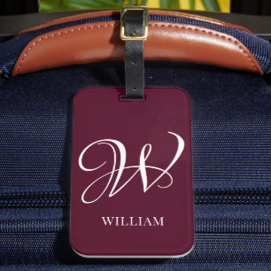 Initial Personalisiert Elegant Burgundy Monogram Gepäckanhänger