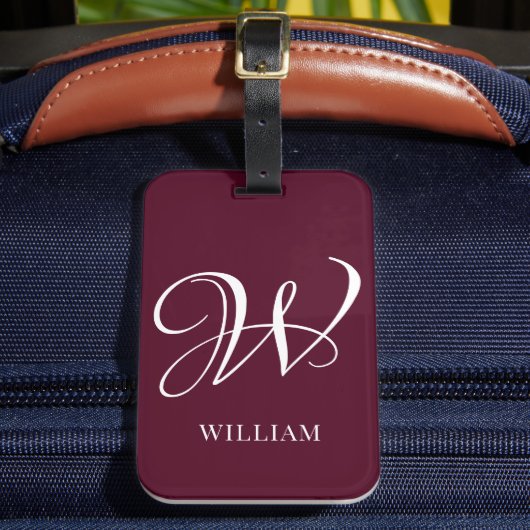 Initial Personalisiert Elegant Burgundy Monogram Gepäckanhänger (Vorderseite Insitu 2)