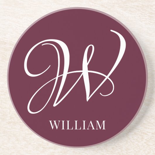 Initial Personalisiert Elegant Burgundy Monogram Getränkeuntersetzer (Vorne)