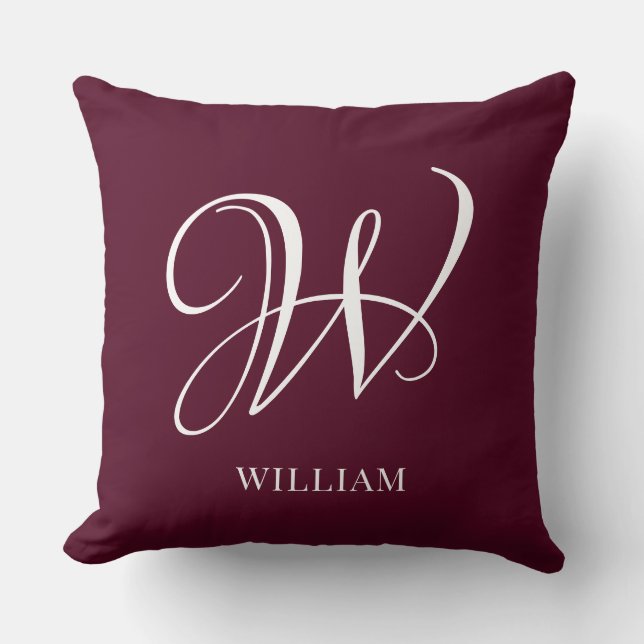 Initial Personalisiert Elegant Burgundy Monogram Kissen (Vorderseite)