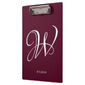 Initial Personalisiert Elegant Burgundy Monogram Klemmbrett (Links)