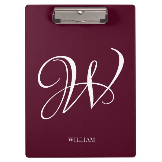 Initial Personalisiert Elegant Burgundy Monogram Klemmbrett (Vorderseite)