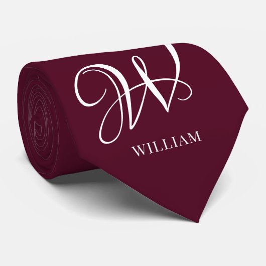 Initial Personalisiert Elegant Burgundy Monogram Krawatte (Gerollt)