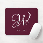 Initial Personalisiert Elegant Burgundy Monogram Mousepad<br><div class="desc">Einfache,  individuelle Erstmonogramm in moderner Typografie. Perfektes Geschenk mit persönlicher Touch</div>