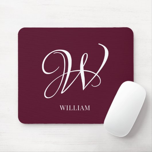 Initial Personalisiert Elegant Burgundy Monogram Mousepad (Mit Mouse)