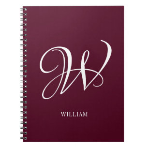 Initial Personalisiert Elegant Burgundy Monogram Notizblock