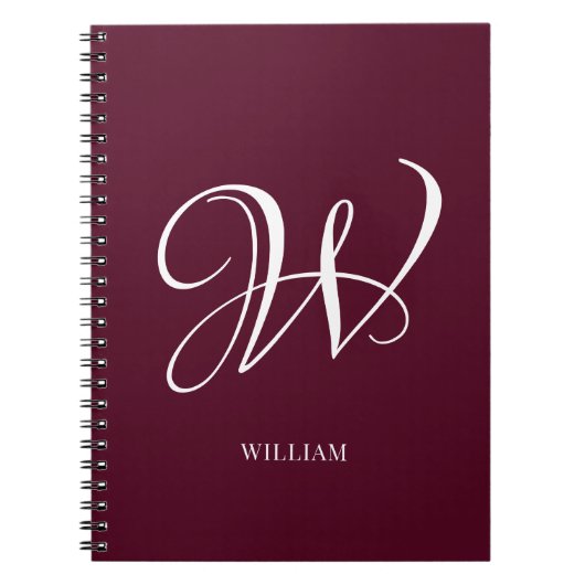 Initial Personalisiert Elegant Burgundy Monogram Notizblock (Vorderseite)