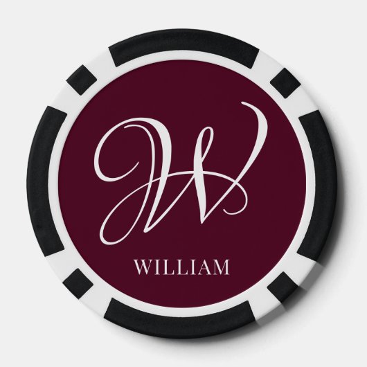 Initial Personalisiert Elegant Burgundy Monogram Pokerchips (Rückseite)