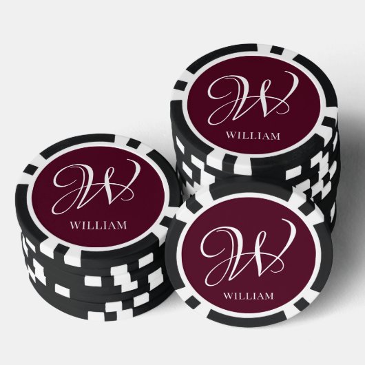 Initial Personalisiert Elegant Burgundy Monogram Pokerchips (Stapel)
