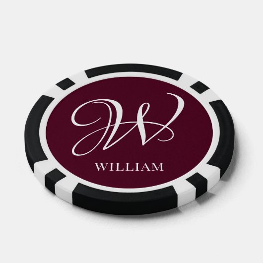 Initial Personalisiert Elegant Burgundy Monogram Pokerchips (Einzeln)