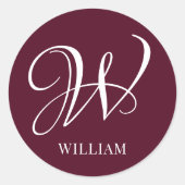 Initial Personalisiert Elegant Burgundy Monogram Runder Aufkleber (Vorderseite)