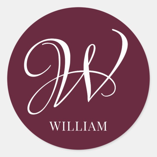 Initial Personalisiert Elegant Burgundy Monogram Runder Aufkleber (Vorderseite)