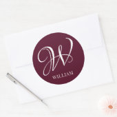 Initial Personalisiert Elegant Burgundy Monogram Runder Aufkleber (Umschlag)