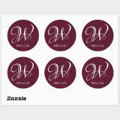 Initial Personalisiert Elegant Burgundy Monogram Runder Aufkleber (Blatt)