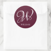 Initial Personalisiert Elegant Burgundy Monogram Runder Aufkleber (Tasche)