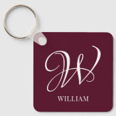 Initial Personalisiert Elegant Burgundy Monogram Schlüsselanhänger (Vorderseite)