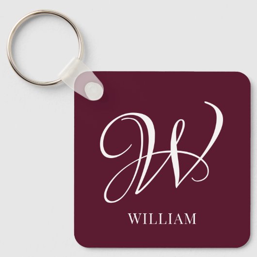 Initial Personalisiert Elegant Burgundy Monogram Schlüsselanhänger (Vorderseite)