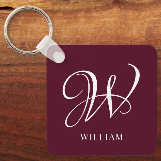 Initial Personalisiert Elegant Burgundy Monogram Schlüsselanhänger (Vorderseite)