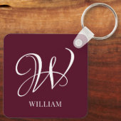 Initial Personalisiert Elegant Burgundy Monogram Schlüsselanhänger (Rückseite)