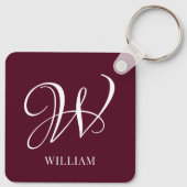 Initial Personalisiert Elegant Burgundy Monogram Schlüsselanhänger (Rückseite)