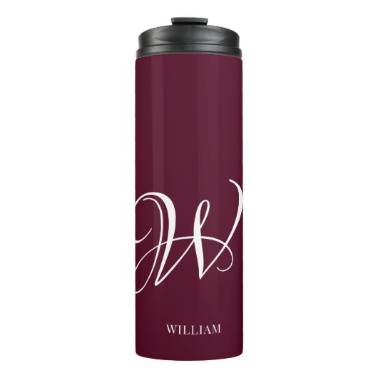 Initial Personalisiert Elegant Burgundy Monogram Thermosbecher (Vorderseite)