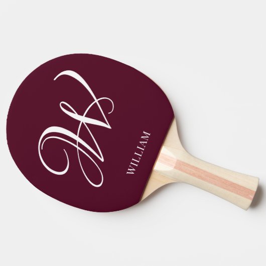 Initial Personalisiert Elegant Burgundy Monogram Tischtennis Schläger (Seitenansicht)