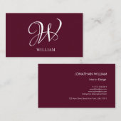 Initial Personalisiert Elegant Burgundy Monogram Visitenkarte (Vorne/Hinten)