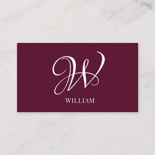 Initial Personalisiert Elegant Burgundy Monogram Visitenkarte (Vorderseite)