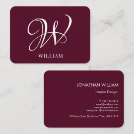 Initial Personalisiert Elegant Burgundy Monogram Visitenkarte