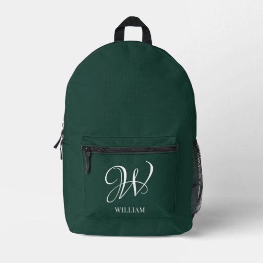 Initial Personalisiert Elegant Emerald Monogram Bedruckter Rucksack (Vorderseite)