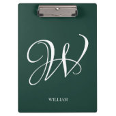 Initial Personalisiert Elegant Emerald Monogram Klemmbrett (Vorderseite)