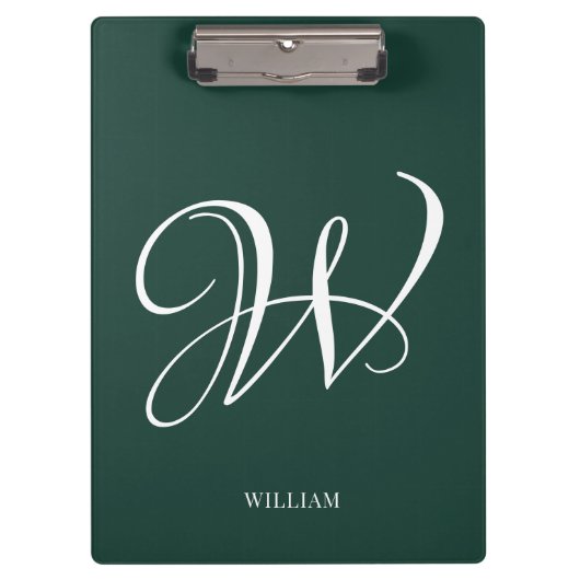 Initial Personalisiert Elegant Emerald Monogram Klemmbrett (Vorderseite)