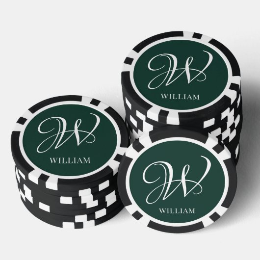 Initial Personalisiert Elegant Emerald Monogram Pokerchips (Stapel)