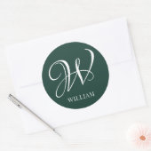 Initial Personalisiert Elegant Emerald Monogram Runder Aufkleber (Umschlag)
