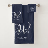 Initial Personalisiert Elegant Navy Blue Monogram Badhandtuch Set (Insitu)